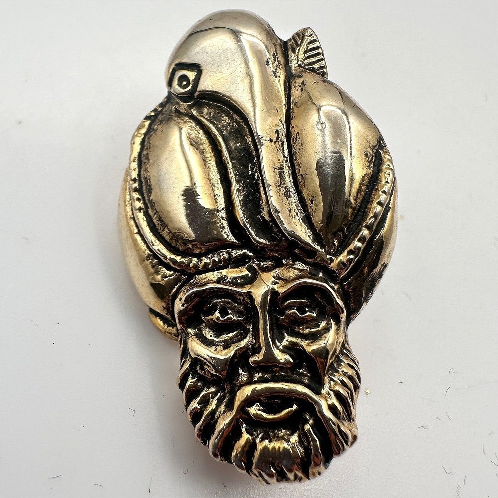 Vintage 80s Gold Tone Man with Turban Face Pin Brooch Middle Eastern Jewelry